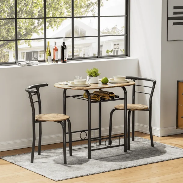 3/5PCS Dining Set Wood Metal Table & 2/4 Chairs Kitchen Breakfast Furniture for Home, Indoor & Outdoor