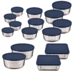 Kitchen Organizer Clear Glass Storage 30 Piece Set With Navy Lids Food Storage Containers Kitchen Organizer